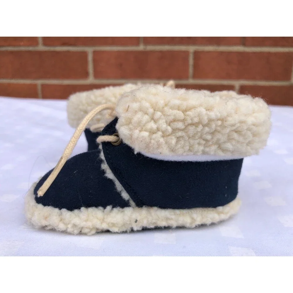 Gold Bug Baby Boy Girl faux Fur lace up navy Shoes Size S Small faux suede